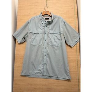 ORVIS Short Sleeve Button Up Shirt Light Blue Textured Vented Men's Size L
